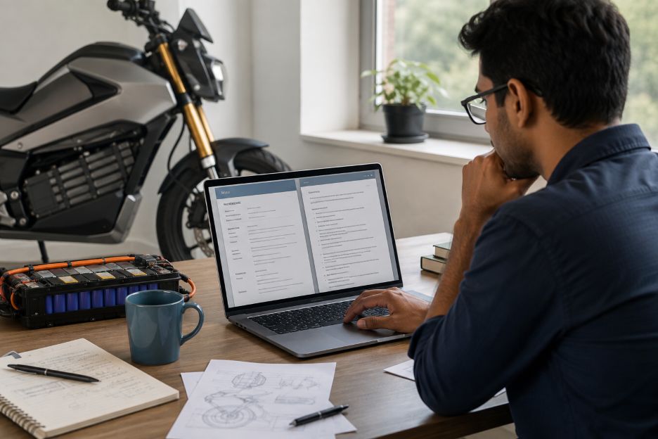 Engineering Workspace with Electric Motorcycle